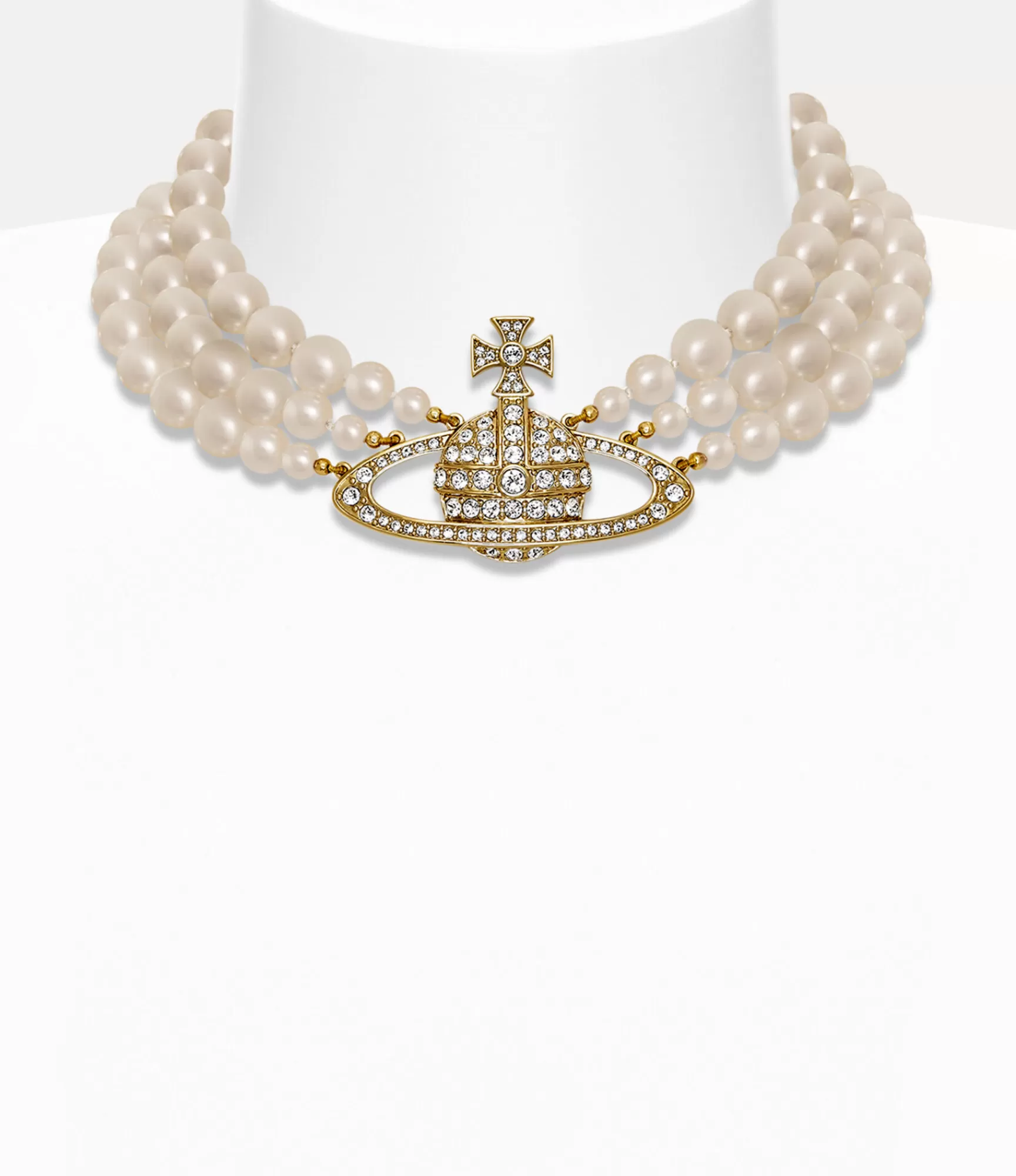 Vivienne Westwood Three Row Pearl Bas Relief Choker | Women Necklaces | Classic Styles