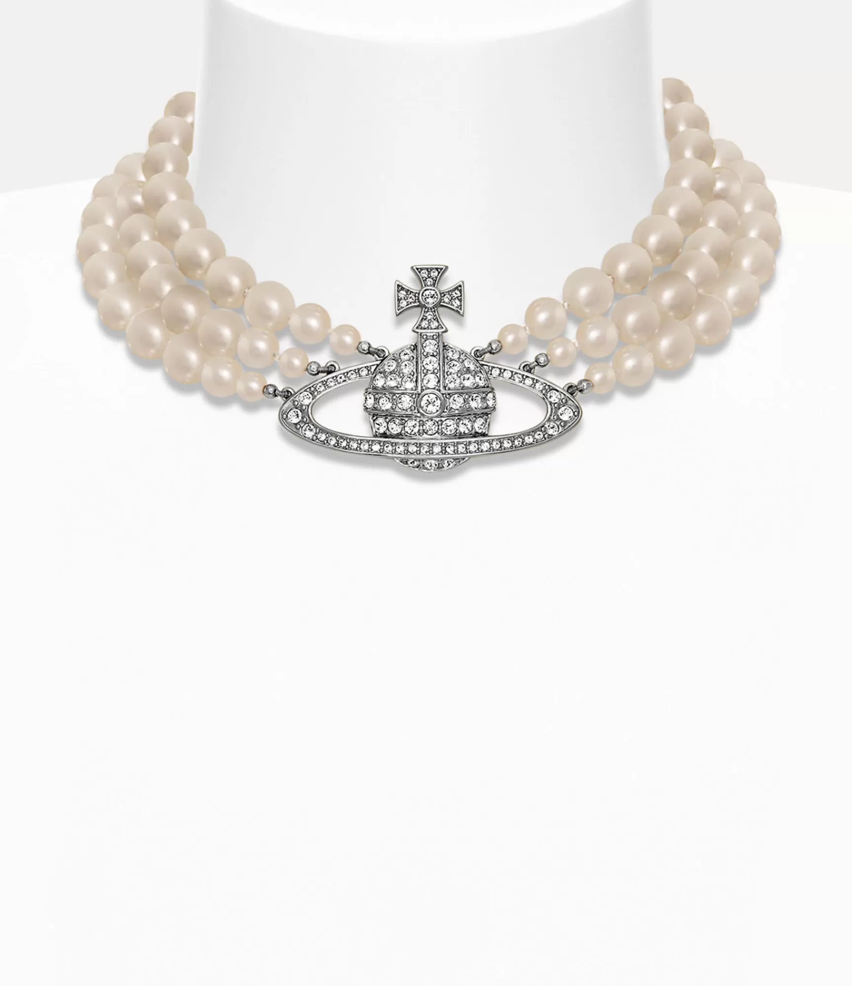 Vivienne Westwood Three Row Pearl Bas Relief Choker | Women Necklaces | Classic Styles