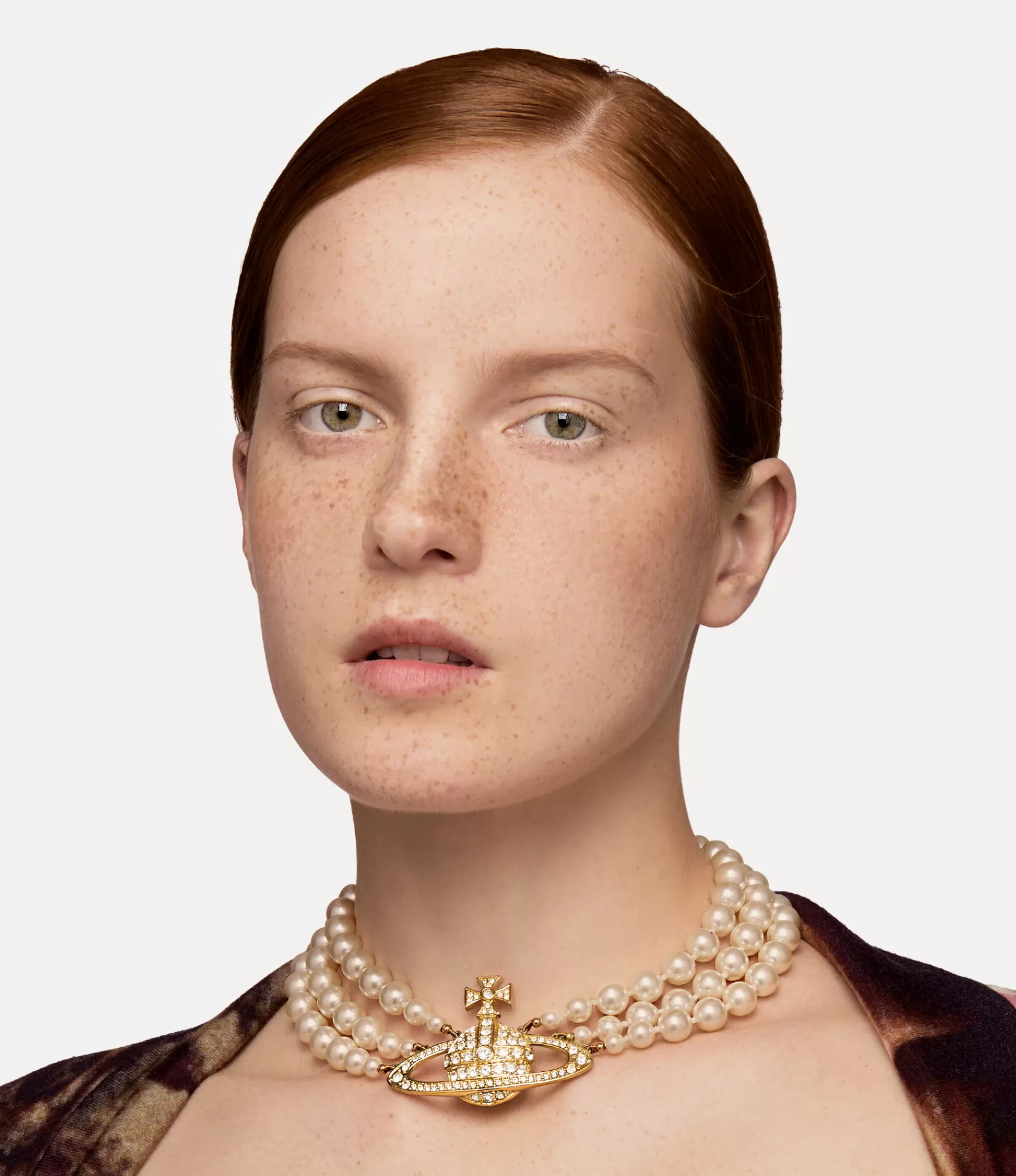 Vivienne Westwood Three Row Pearl Bas Relief Choker | Women Necklaces | Classic Styles