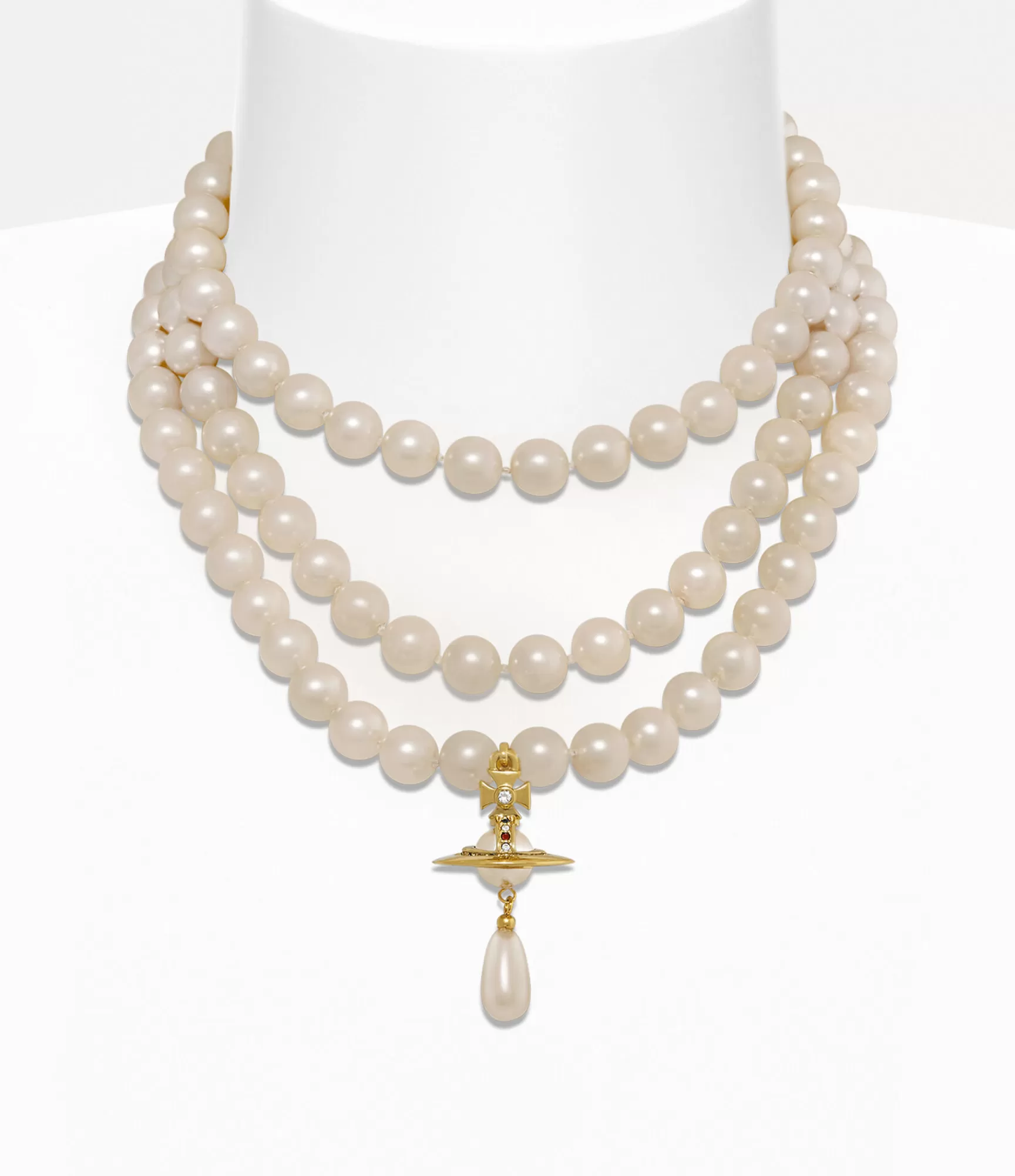 Vivienne Westwood Three Row Pearl Drop Choker | Women Necklaces | Classic Styles