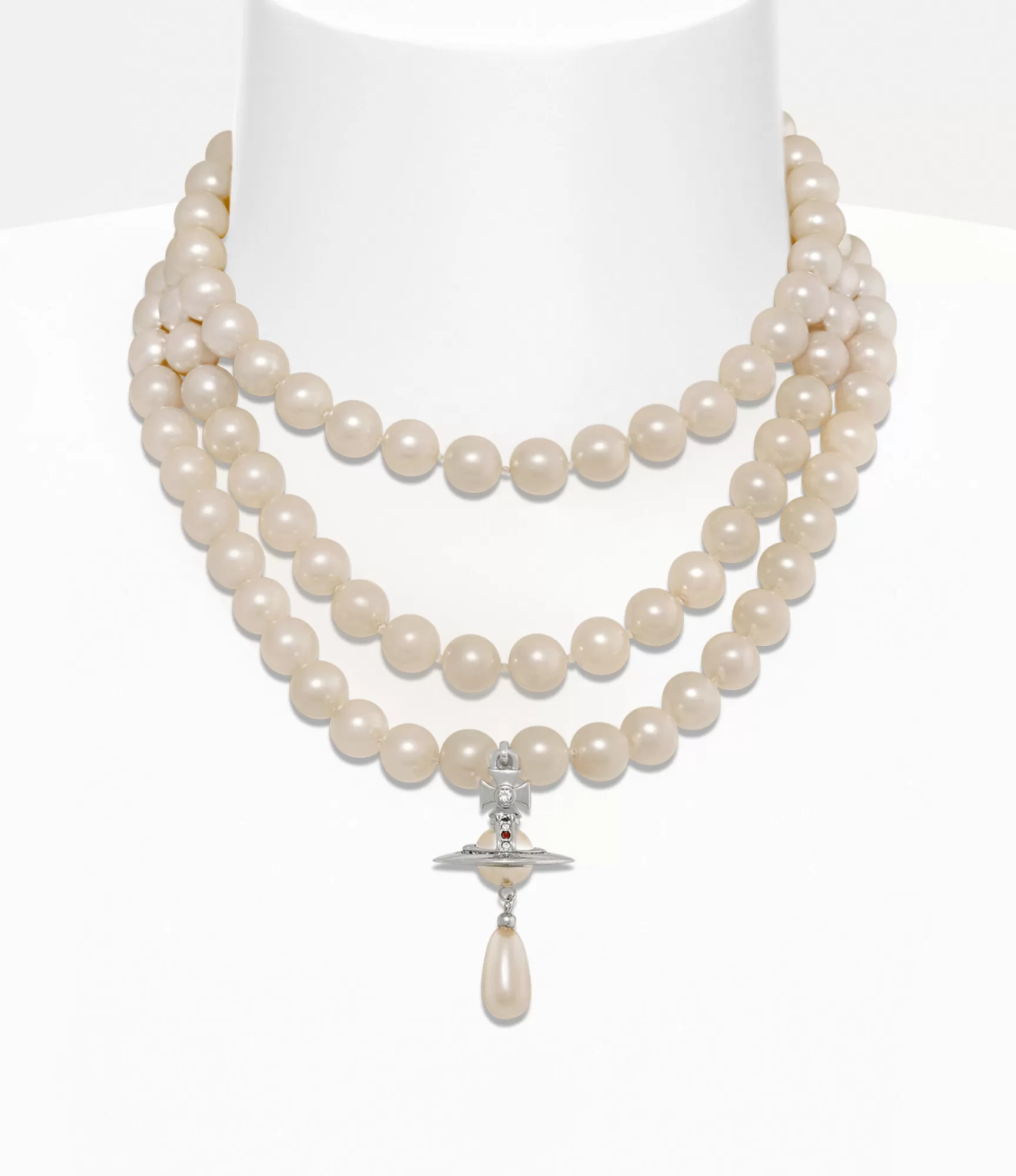 Vivienne Westwood Three Row Pearl Drop Choker | Women Necklaces | Classic Styles